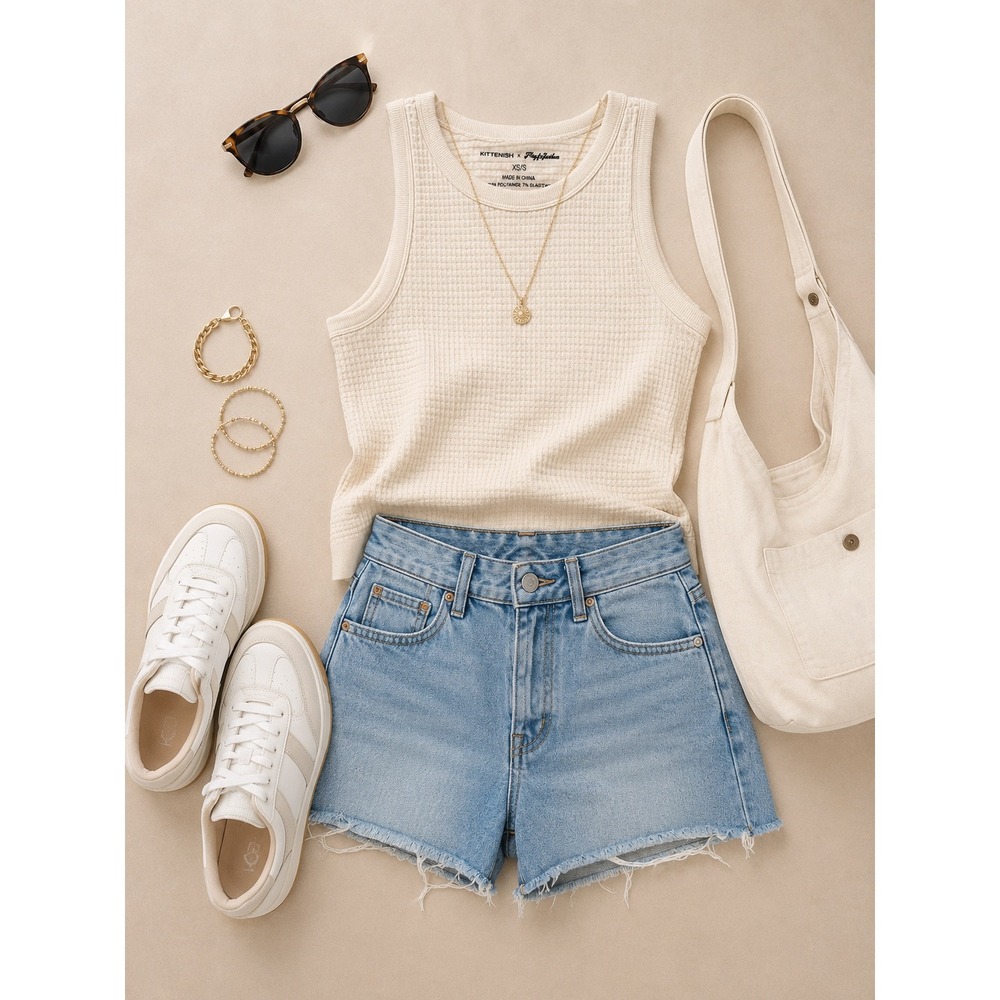 Kittenish Beige Waffle Knit Sleeveless Tank Top Size XS/S.